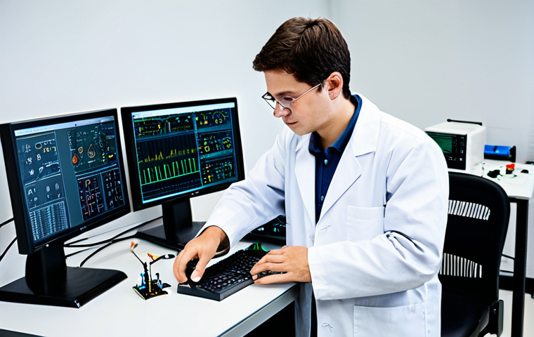 A focused electronics engineer, male or female, fully clothed in a professional lab coat over modest business casual attire. They are standing in a clean, well-lit modern electronics laboratory, surrounded by organized workstations featuring circuit boards, soldering tools, multimeters, and computer screens displaying technical schematics. The engineer is actively engaged in hands-on prototyping, with well-formed hands carefully interacting with a small electronic component. Perfect anatomy, correct proportions, natural pose, proper finger count, natural body proportions. Professional photography, high detail, vibrant colors, soft studio lighting, safe for work, appropriate content, fully clothed, professional dress.