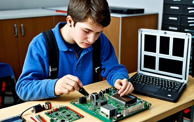 Diploma Student Repairing a Gadget**

"A student, fully clothed in a workshop environment, carefully repairing an electronic gadget with tools. Focus on the details of the gadget and the student's focused expression. Background should include electronic components and equipment. Safe for work, appropriate content, modest, professional, perfect anatomy, correct proportions, natural pose, well-formed hands, proper finger count, high quality."

**