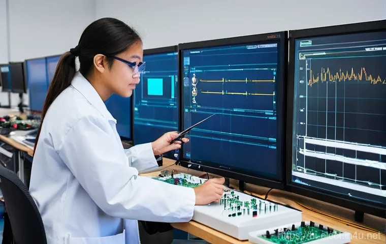 전자기기 자격증 대비 추천 학원 - **Prompt 1: Modern Electronics Lab Experience**
A diverse group of university-aged students, mal...
