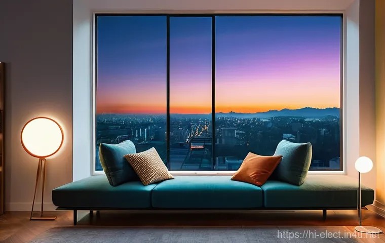 전자기기 분야의 새로운 기술 동향 - **Prompt:** A cozy, futuristic living room filled with soft, ambient smart lighting. A young adult, ...