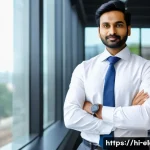 Home 21 전자기기 전문가의 연봉 협상 성공 사례 - A professional Indian man in his early 30s, dressed in formal business attire including a neatly tai...