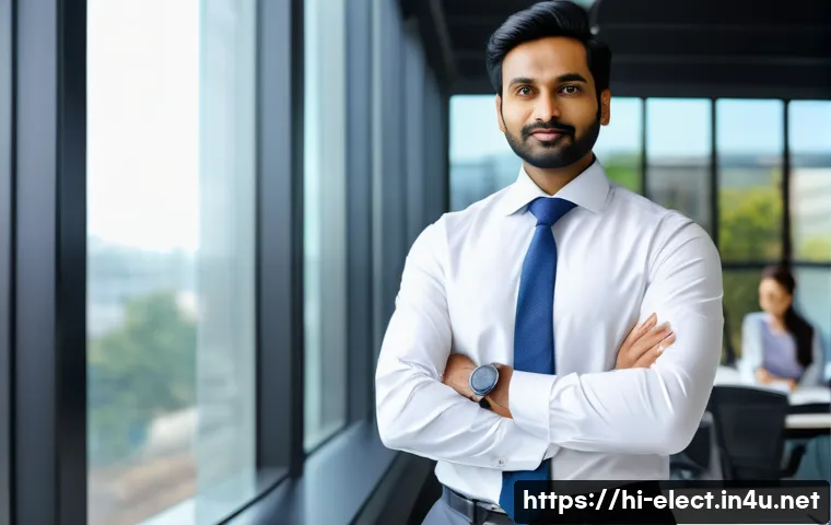 전자기기 전문가의 연봉 협상 성공 사례 - A professional Indian man in his early 30s, dressed in formal business attire including a neatly tai...