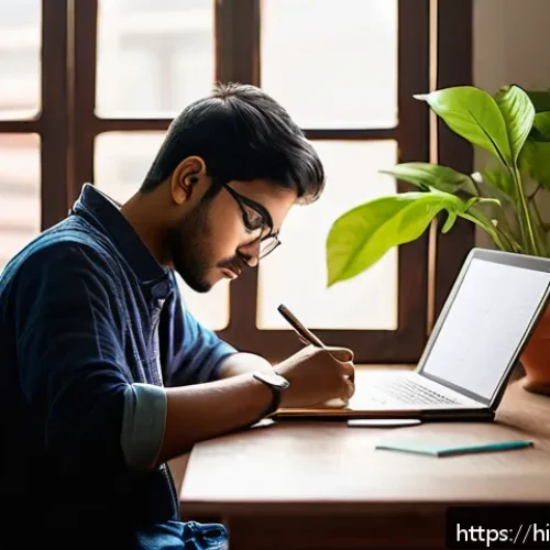 Home 32 전자기기 시험 준비 타임라인 - A focused Indian student studying early morning in a bright, cozy room with traditional elements lik...