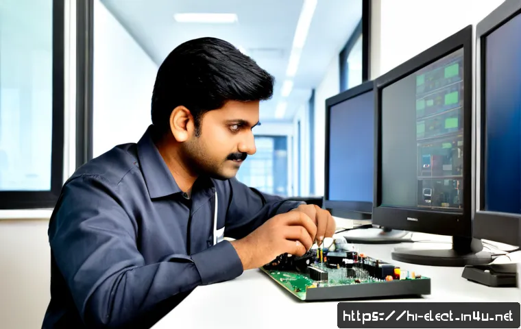 Home 15 전자기기 관련 자격증별 연봉 차이 - Photorealistic split-screen comparison of two Indian electronics professionals in modern workplaces:...
